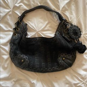 Isabella Fiore black leather and knit hobo bag